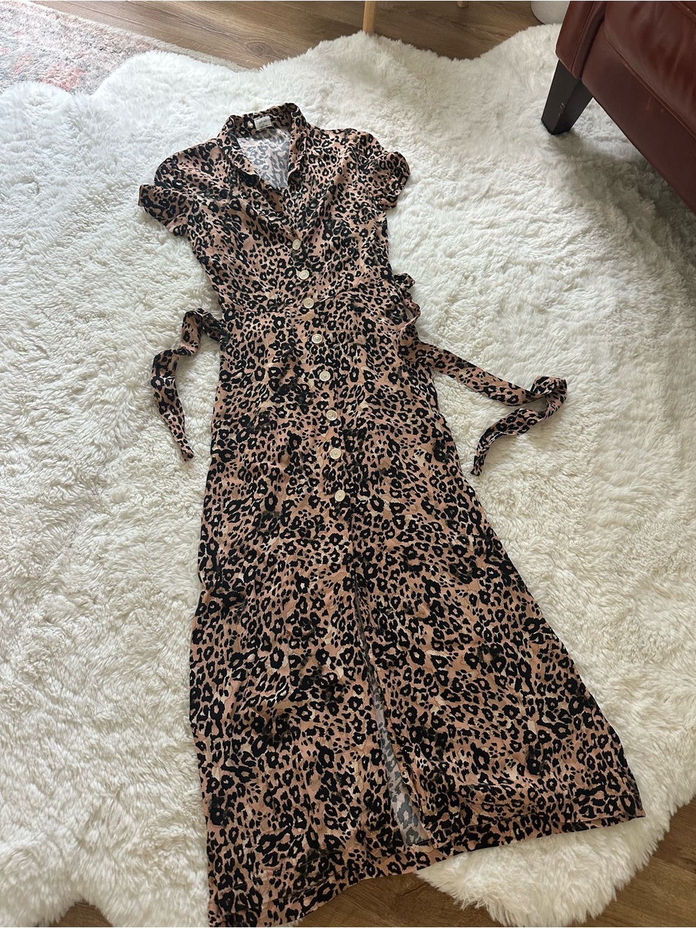 Wilfred Leopard-Print Button-Front Midi Dress in Tan and Black XS